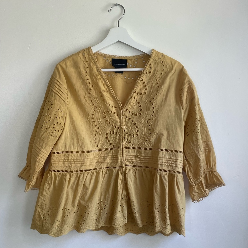 Yellow Eyelet Lace Women's Top